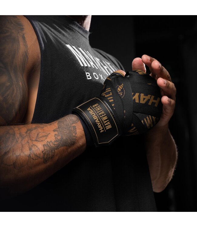 Hayabusa Mayweather Deluxe Handwraps 450 cm – Zwart/Goud | Deluxe Support & Locked‑In Fit
