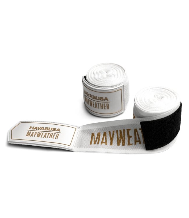 Hayabusa Mayweather Deluxe Handwraps 450 cm – Weiss/Gold | Deluxe Support & Locked‑In Fit