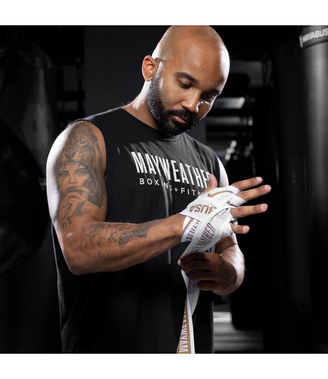 Hayabusa Mayweather Deluxe Handwraps 450 cm – Weiss/Gold | Deluxe Support & Locked‑In Fit