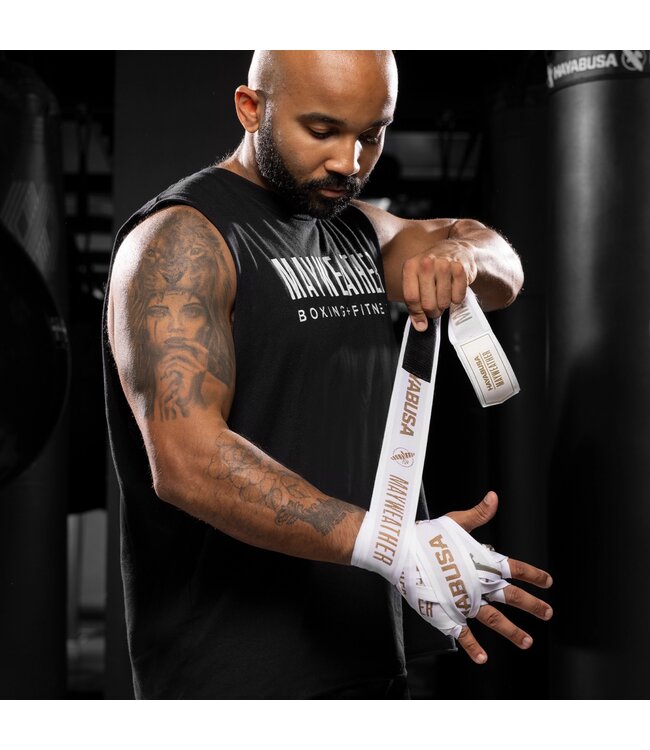 Hayabusa Mayweather Deluxe Hand Wraps 180” – White/Gold | Deluxe Support & Locked‑In Fit