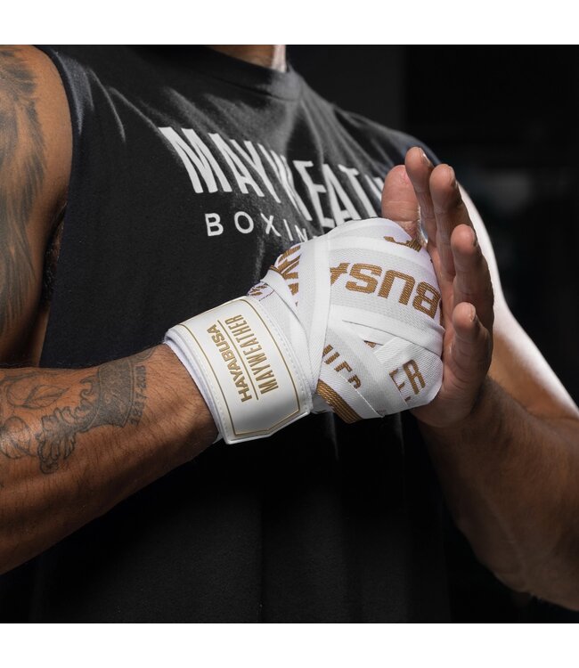 Hayabusa Mayweather Deluxe Handwraps 450 cm – Wit/Goud | Deluxe Support & Locked‑In Fit