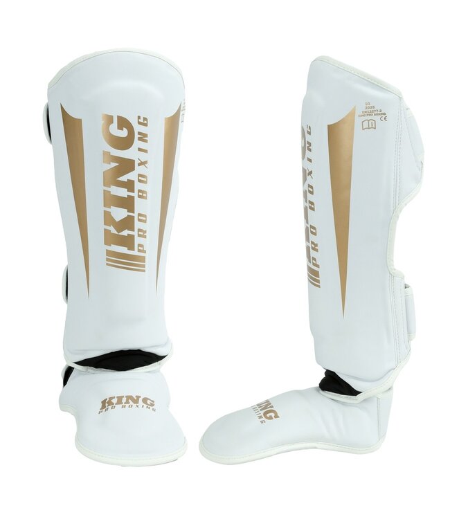 King Pro Boxing Schienbeinschützer KPB SG REVO 9 – Premium Kickbox Schienbeinschützer Wiess/Gold