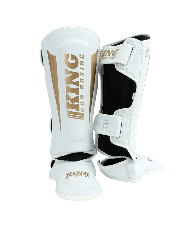 King Pro Boxing Schienbeinschützer KPB SG REVO 9 – Premium Kickbox Schienbeinschützer Wiess/Gold