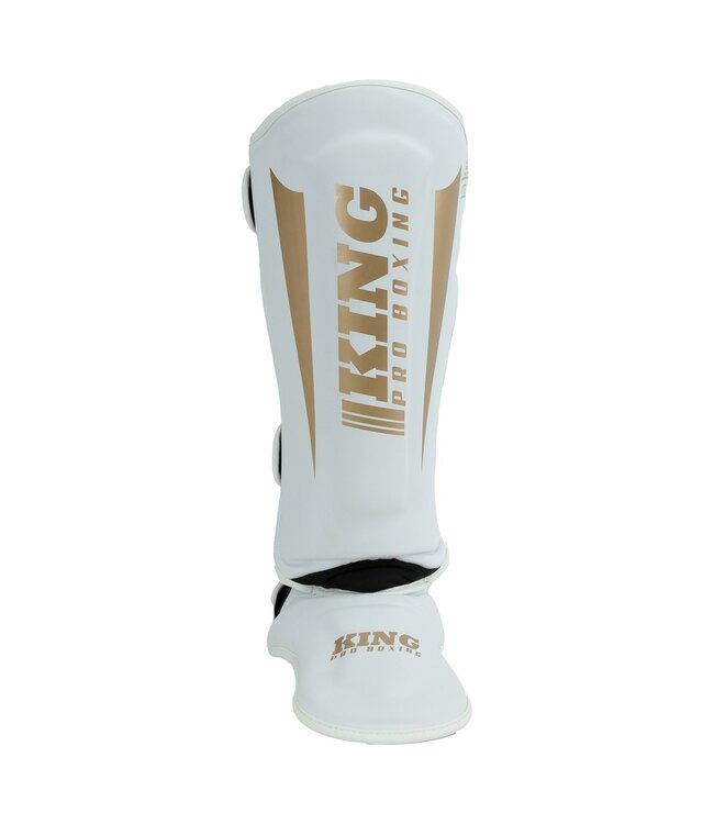 King Pro Boxing Scheenbeschermers KPB SG REVO 9 – Premium Kickboks Scheenbeschermers Wit/Goud