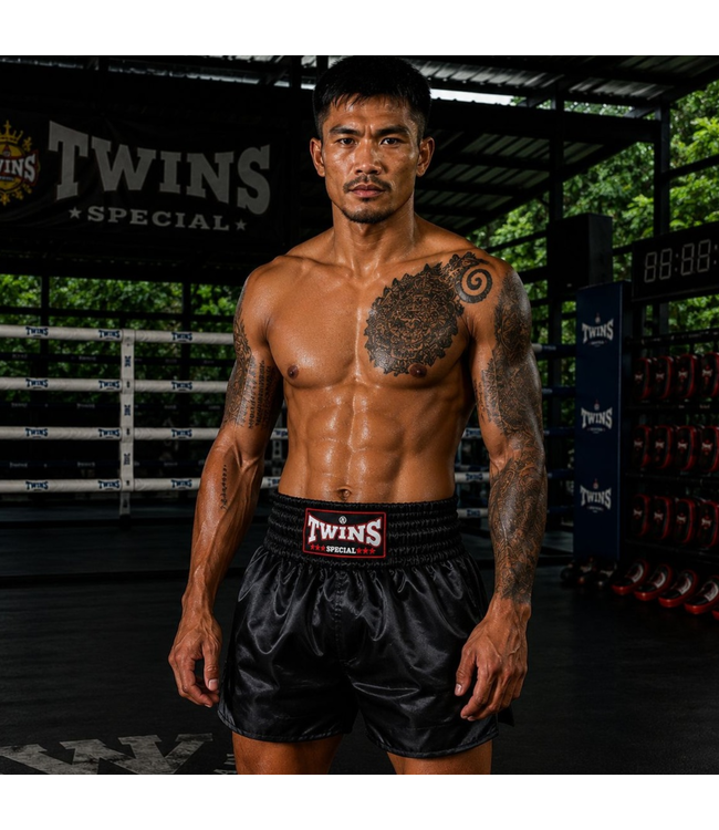 Twins Special TTE001 Muay Thai Shorts – Schwarz – Premium Fightshort