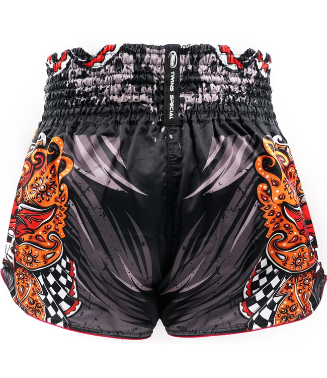 Twins Special BARONG Muay Thai Shorts – Handgefertigtes Satin – Schwarz/Orange