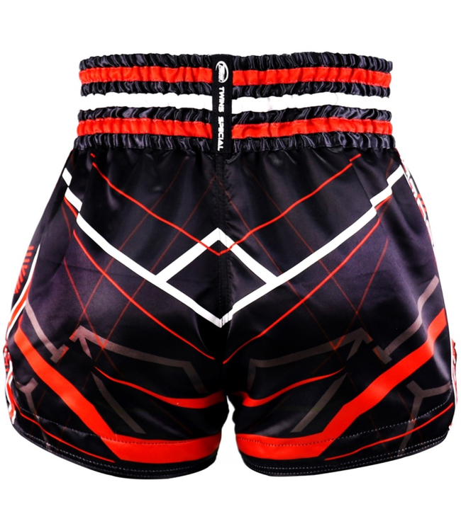 Twins Special TTBL Racing Muay Thai Shorts – Handgefertigtes Satin – Schwarz/Rot