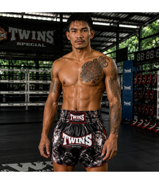 Twins Special Muay Thai & Kickboxing Shorts TTBL Kabuki – Black/Grey