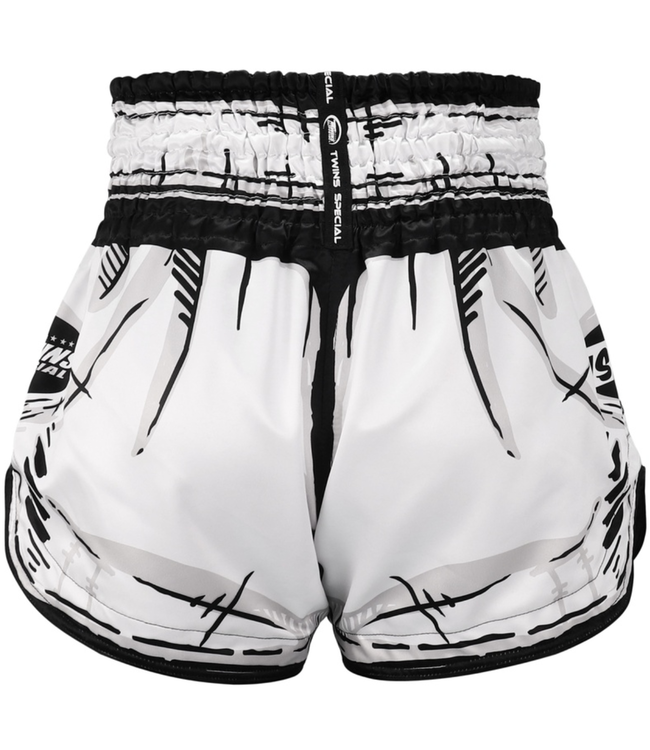 Twins Special Muay Thai & Kickboxing Shorts TTBL Comic – White/Black