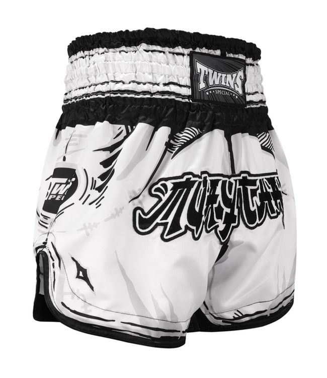 Twins Special Muay Thai & Kickboxen Shorts TTBL Comic – Weiß/Schwarz