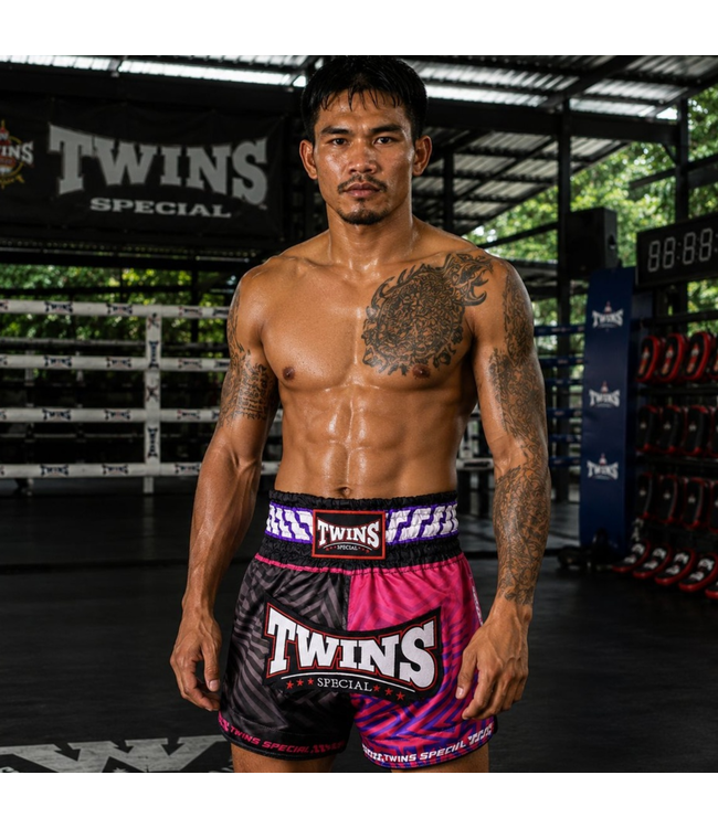 Twins Special Muay Thai & Kickboxing Shorts TTBL Maze – Black/Pink