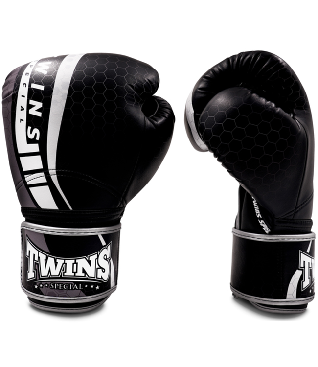 Twins Special BGVL 15 Leather Muay Thai & Kickboxing Gloves – Black/White/Grey