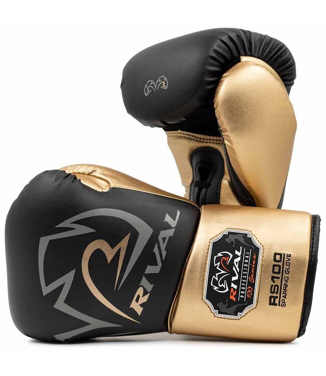 Rival RS100 Professional Sparring Boxhandschuhe – Multi‑Layer Foam – Wrist Lock 2™ – Schwarz/Gold