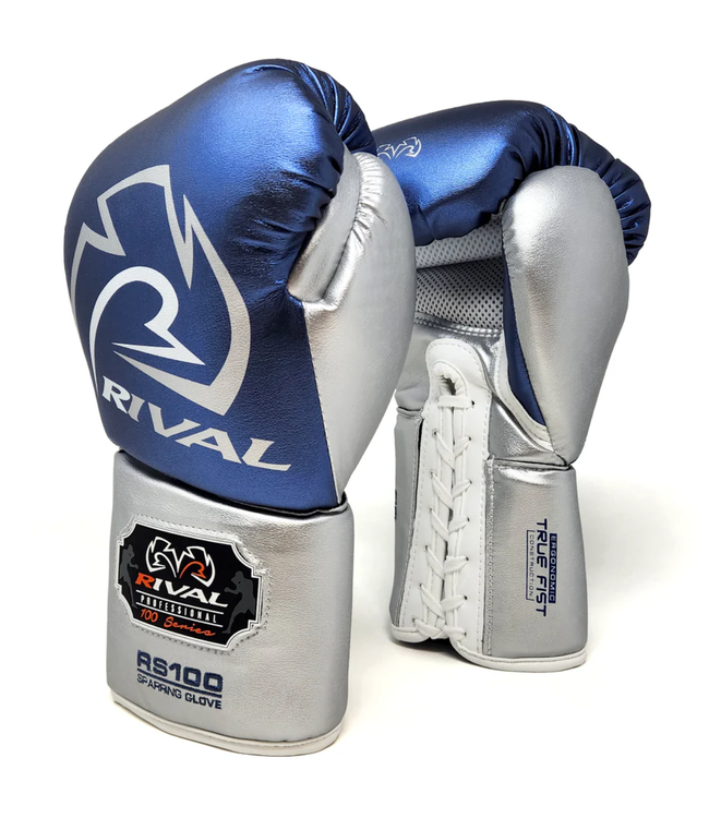 Rival RS100 Professional Sparring Boxhandschuhe – Multi‑Layer Foam – Wrist Lock 2™ – Blau/Silber