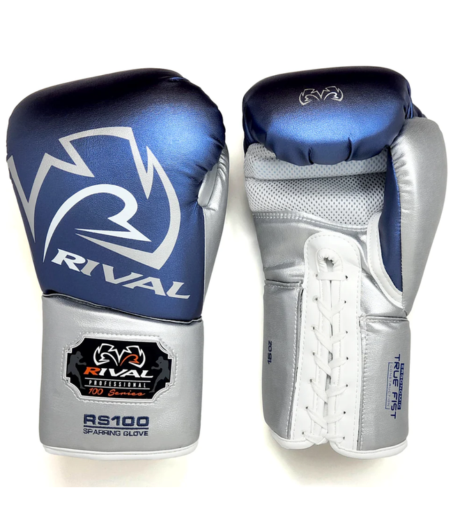 Rival RS100 Professional Sparring Bokshandschoenen – Multi‑Layer Foam – Wrist Lock 2™ – Blauw/Zilver