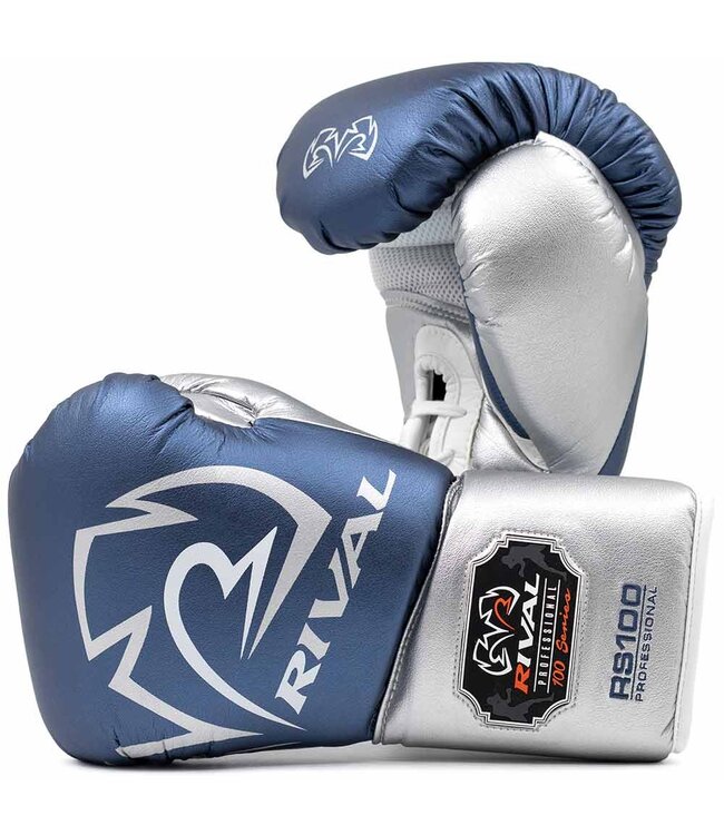 Rival RS100 Professional Sparring Boxing Gloves – Multi‑Layer Foam – Wrist Lock 2™ – Blue/Silver