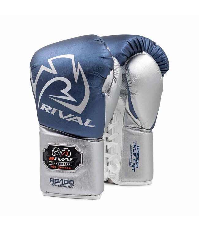 Rival RS100 Professional Sparring Boxhandschuhe – Multi‑Layer Foam – Wrist Lock 2™ – Blau/Silber