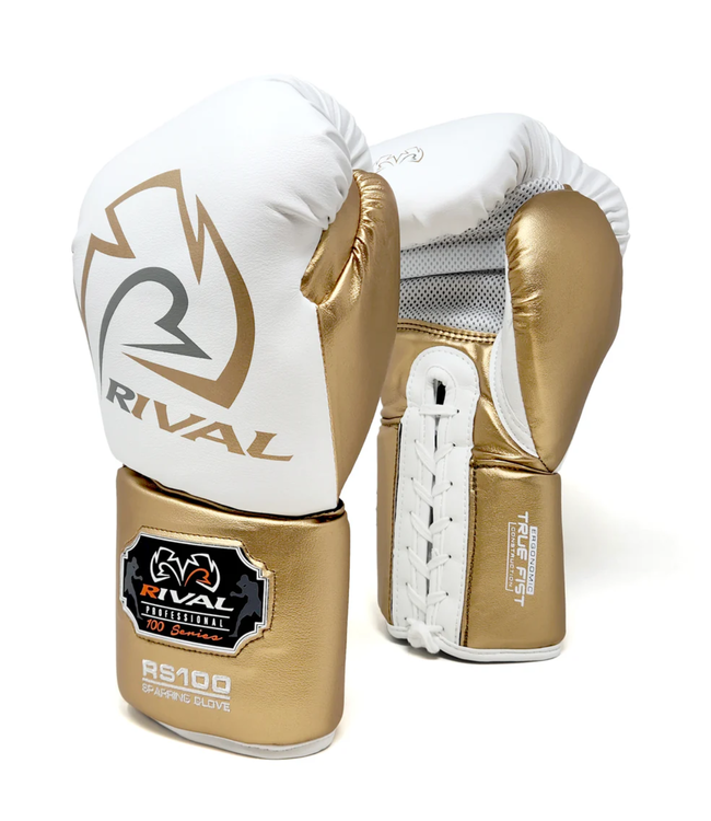 Rival RS100 Professional Sparring Boxhandschuhe – Multi‑Layer Foam – Wrist Lock 2™ – Weiß/Gold
