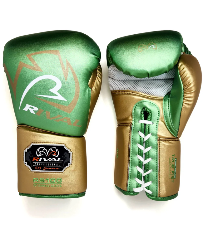Rival RS100 Professional Sparring Boxhandschuhe – Multi‑Layer Foam – Wrist Lock 2™ – Grün/Gold