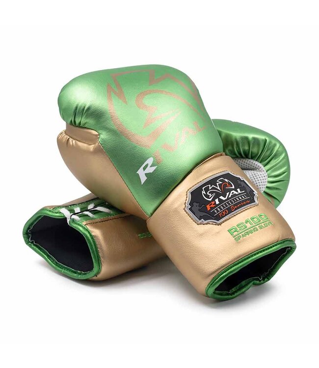 Rival RS100 Professional Sparring Boxhandschuhe – Multi‑Layer Foam – Wrist Lock 2™ – Grün/Gold
