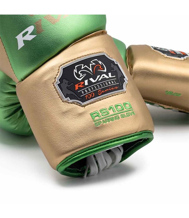 Rival RS100 Professional Sparring Boxhandschuhe – Multi‑Layer Foam – Wrist Lock 2™ – Grün/Gold