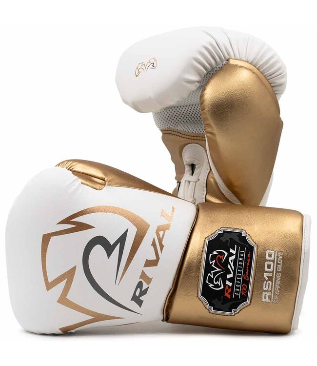 Rival RS100 Professional Sparring Boxhandschuhe – Multi‑Layer Foam – Wrist Lock 2™ – Weiß/Gold