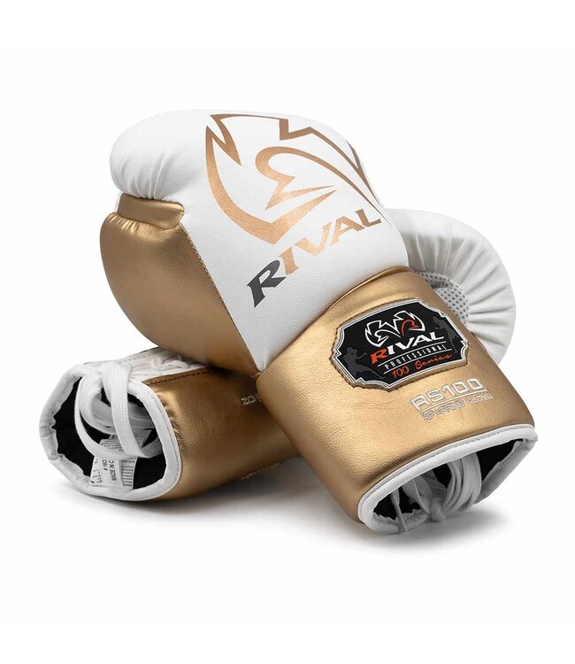 Rival RS100 Professional Sparring Boxhandschuhe – Multi‑Layer Foam – Wrist Lock 2™ – Weiß/Gold