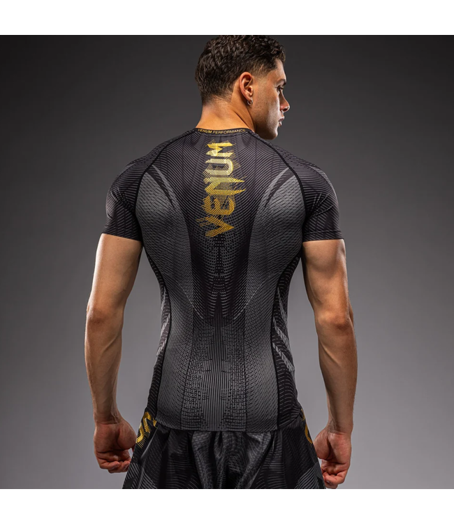 Venum Galactic 3.0 Short Sleeve Rashguard – Black/Gold for MMA, Kickboxing & Boxing