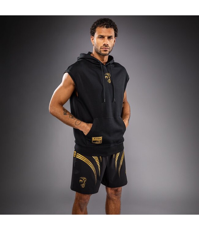 Venum x Mike Tyson Tiger Sleeveless Hoodie – Black/Gold for Boxing, Kickboxing & Fitness