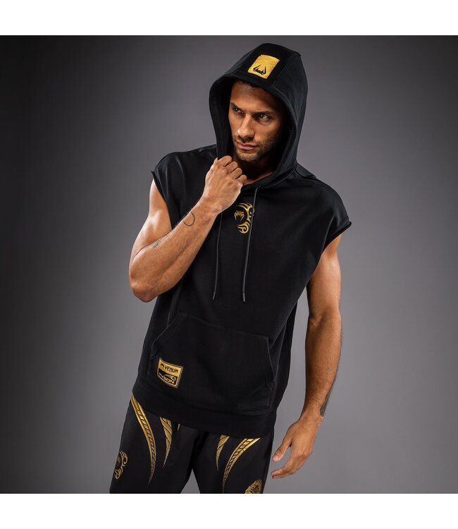Venum x Mike Tyson Tiger Sleeveless Hoodie – Black/Gold for Boxing, Kickboxing & Fitness
