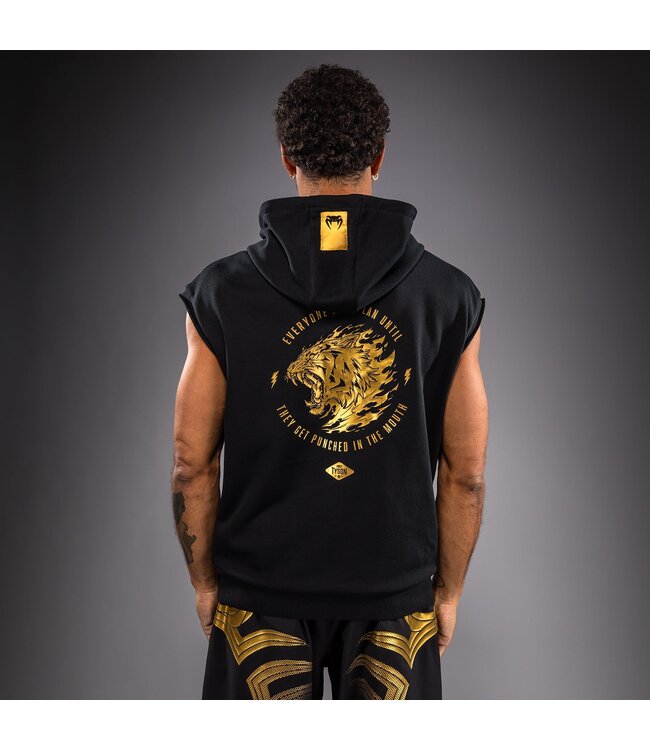 Venum x Mike Tyson Tiger Sleeveless Hoodie – Black/Gold for Boxing, Kickboxing & Fitness