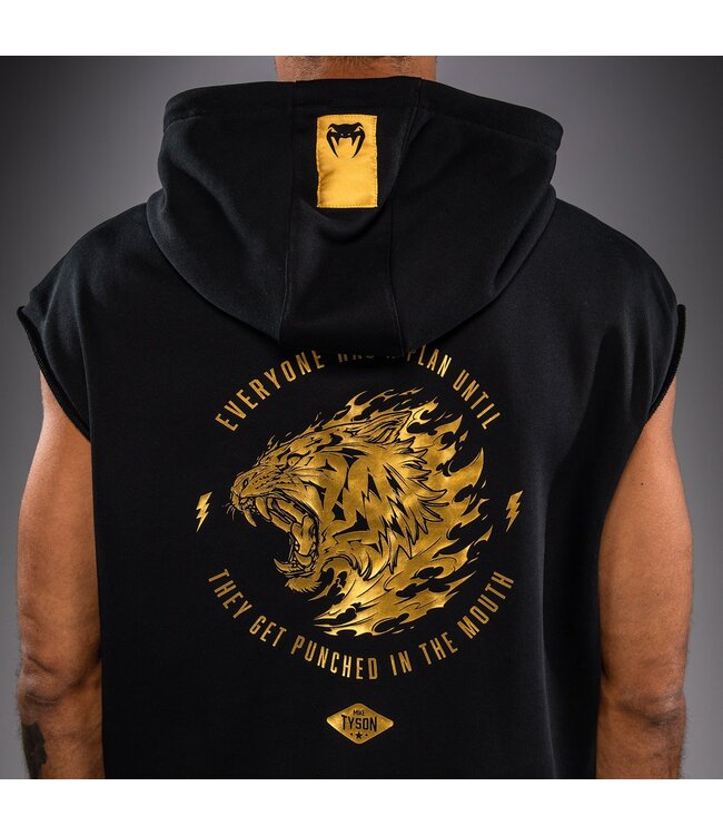 Venum x Mike Tyson Tiger Sleeveless Hoodie – Black/Gold for Boxing, Kickboxing & Fitness