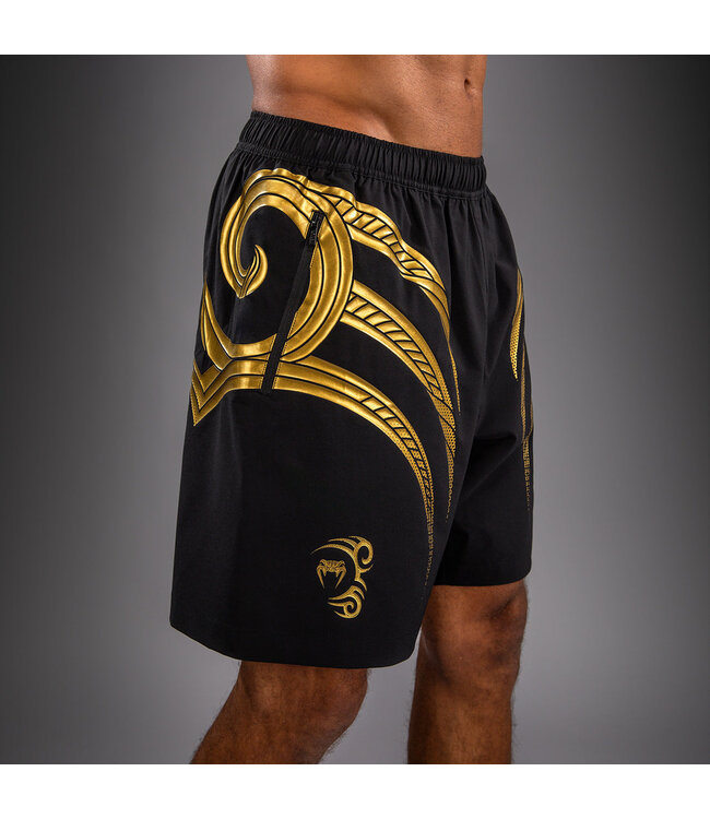 Venum x Mike Tyson Tiger Training Shorts – Schwarz/Gold – Leichte Trainingsshorts