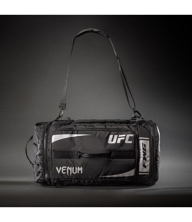 UFC Unity by Venum Fight Week sports bag with backpack‑duffel design – Black/White
