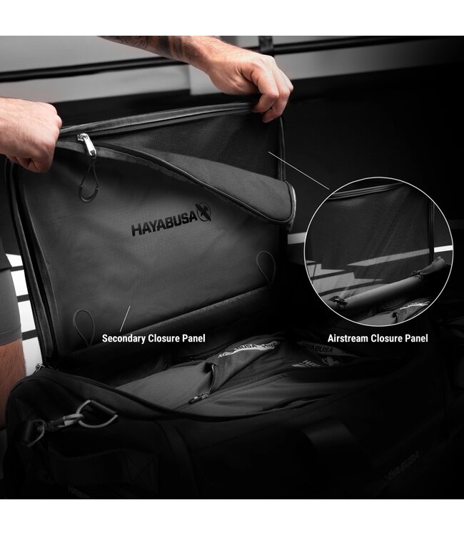 Hayabusa Airstream Athletic Duffle Bag 50L – Black – Ventilated Combat Sports Gym Bag