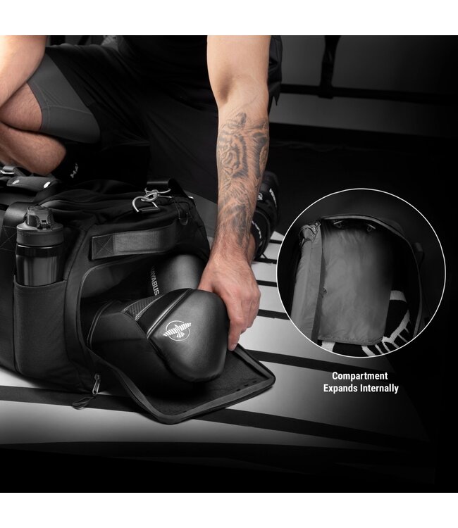 Hayabusa Airstream Athletic Duffle Bag 50L – Schwarz – Belüftete Kampfsport Sporttasche