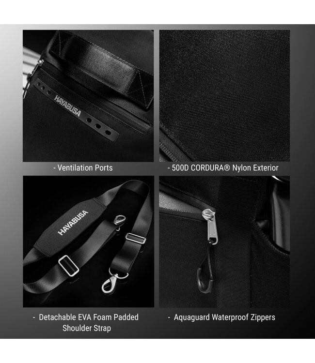Hayabusa Airstream Athletic Duffle Bag 50L – Black – Ventilated Combat Sports Gym Bag