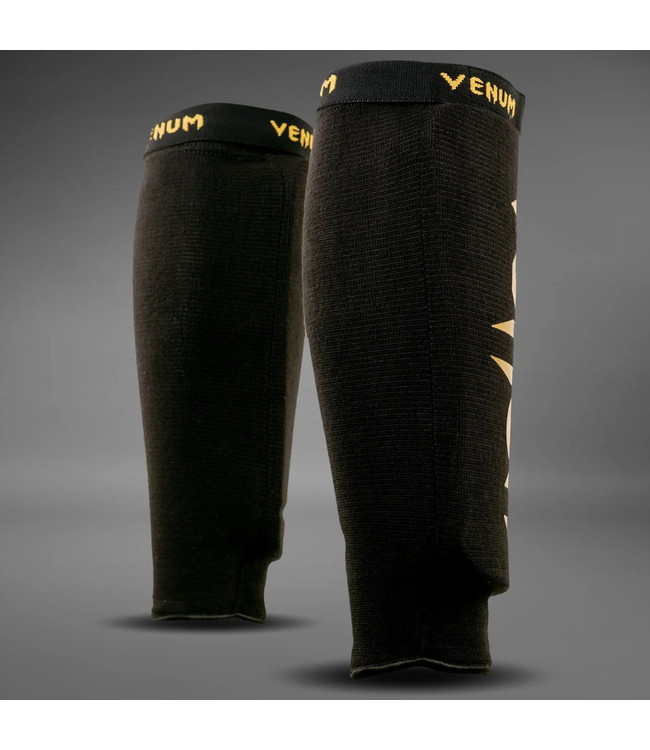 Venum Kontact Shin Guards Without Foot Black/Gold for Kickboxing, Muay Thai & MMA