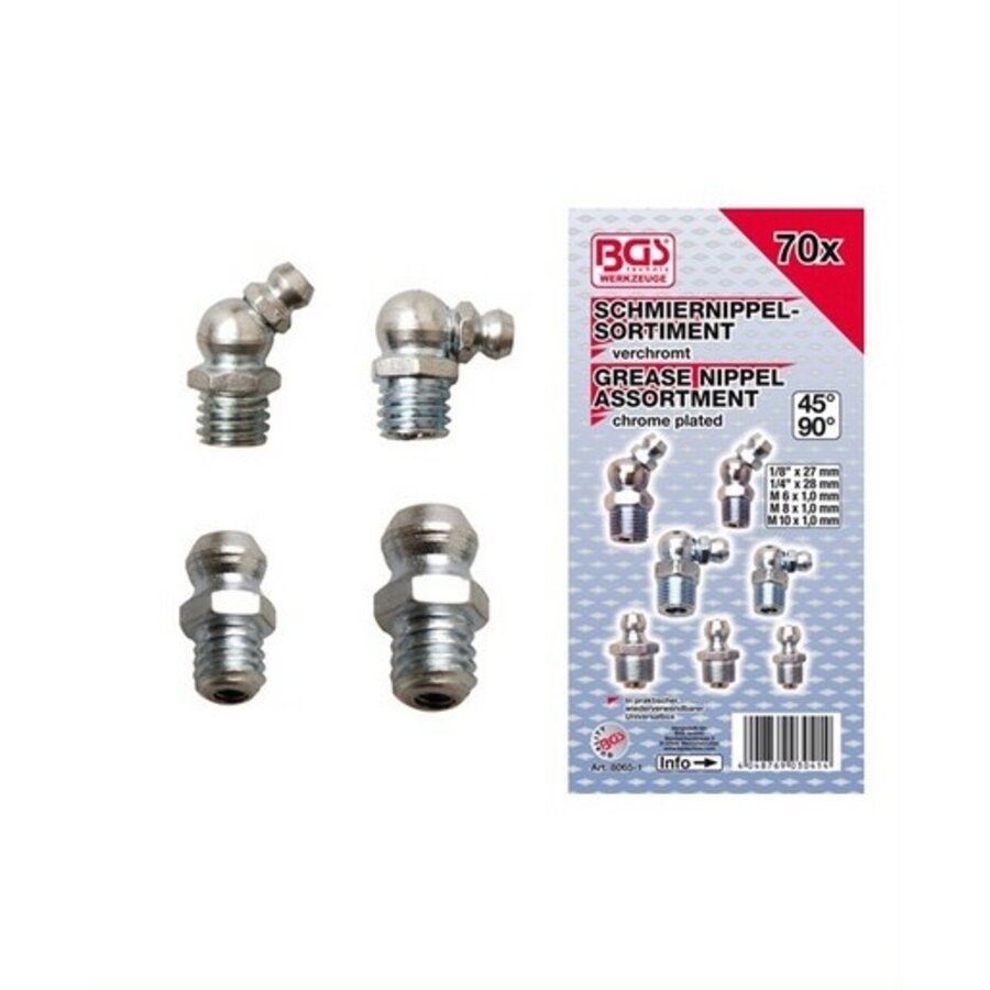 Assortimentsdoos smeernippels, recht, 45° en 90°