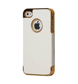 iPhone Premium leren Case met Gouden rand - Wit