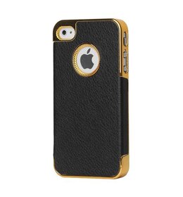iPhone Premium leren Case met Gouden rand - Zwart