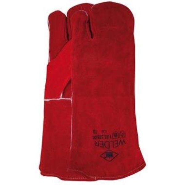  Lashandschoen van rood splitleder, 3-vinger model mt 10