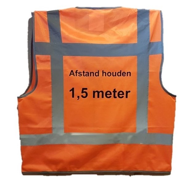  rws goedgekeurd vest 1,5m afstand houden oranje/geel klitteband