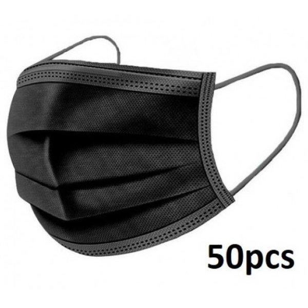  maskers 50 stuks 3 laags met neusclip kleur zwart