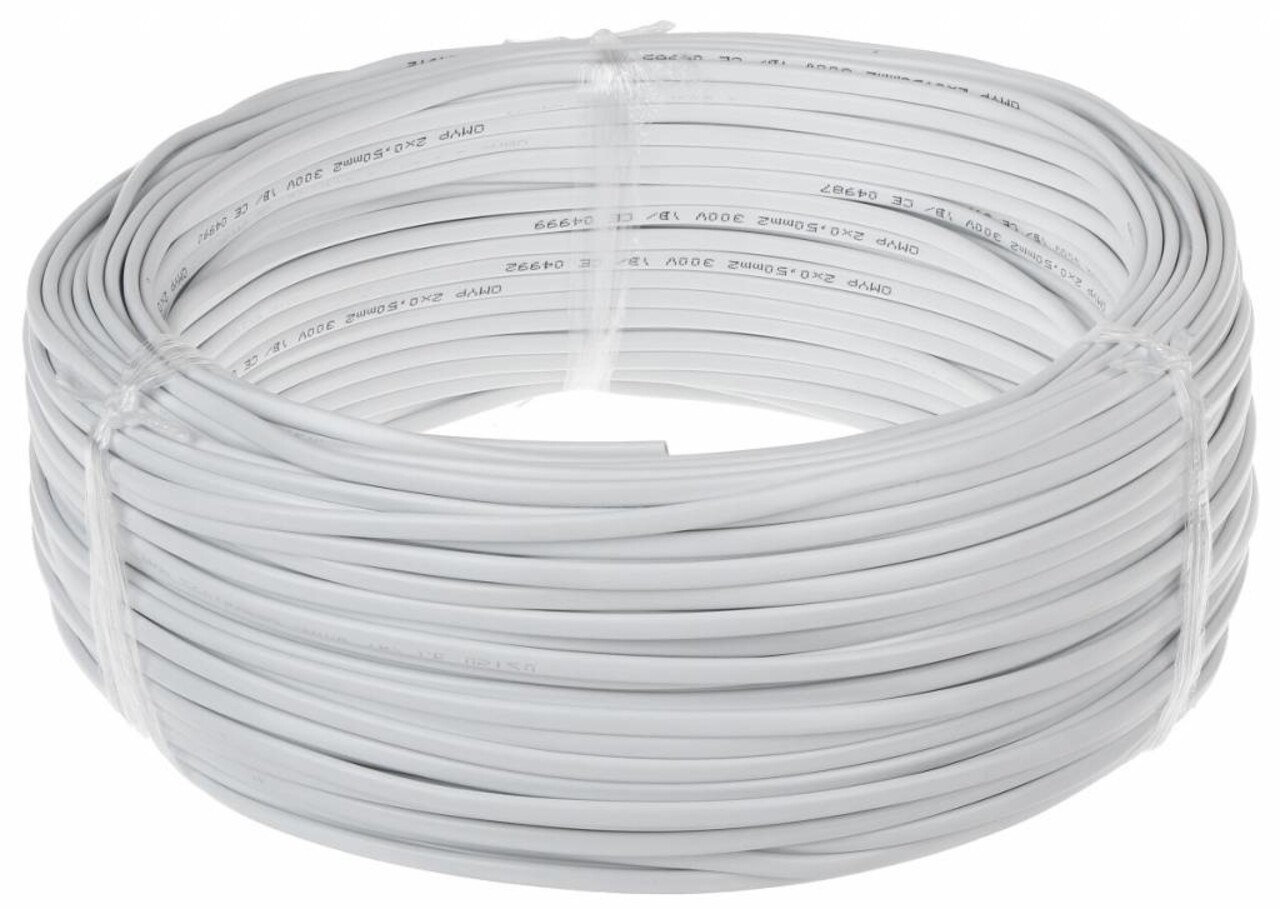 Aigostar Hvidt fladt tilslutningskabel - 100 m - 2x0,75 mm2 - H03VVVH2-F