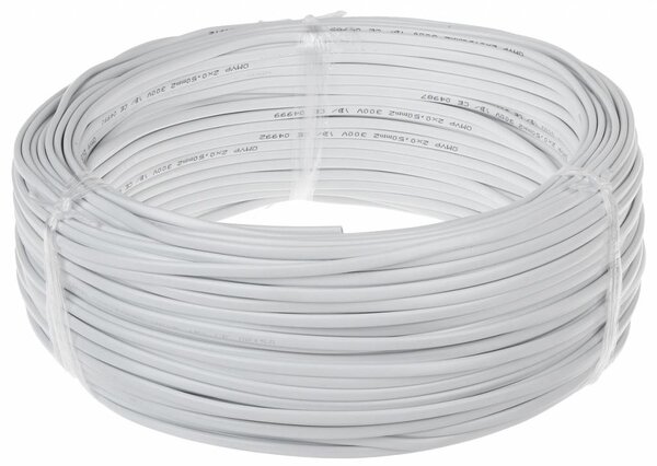 Aigostar Hvidt fladt tilslutningskabel - 100 m - 2x0,75 mm2 - H03VVVH2-F