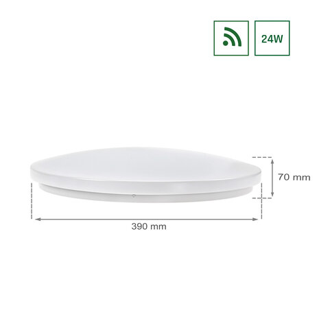 LED WiFi loftlampe 39 cm i diameter - 24 W Justerbar 2700K til 6500K - Betjenes via app LED WiFi loftlampe 39 cm i diameter - 24 W Justerbar 2700K til 6500K - Betjenes via app