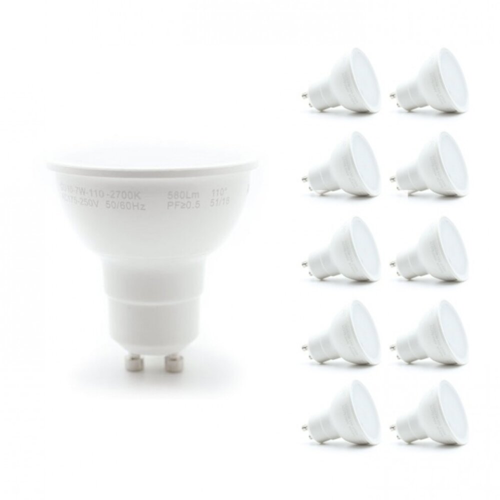 Pakke med 10 stk. - GU10 LED-spots - 6W erstatter 40W - Valgfri lystemperatur