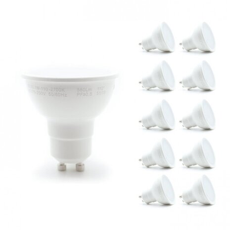 Pakke med 10 stk. - GU10 LED-spots - 6W erstatter 40W - Valgfri lystemperatur