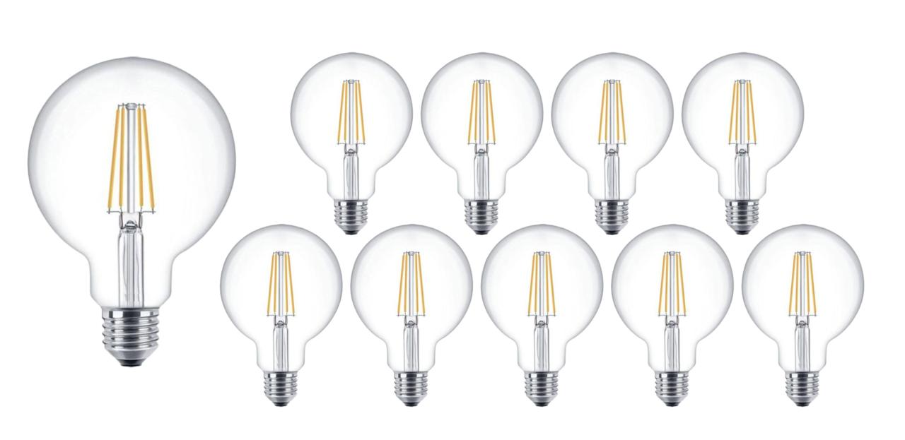 Pakke med 10 stk. - E27 LED-pære - XL GLOBE - Dæmpbar - 4W erstatter 40W - 2700K Varm hvid Pakke med 10 stk. - E27 LED-pære - XL GLOBE - Dæmpbar - 4W erstatter 40W - 2700K Varm hvid